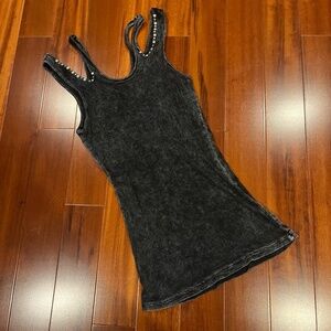 T-Party Black‎ Tank Top Acid Wash Studded Y2K Strappy Long Cami Size Large
